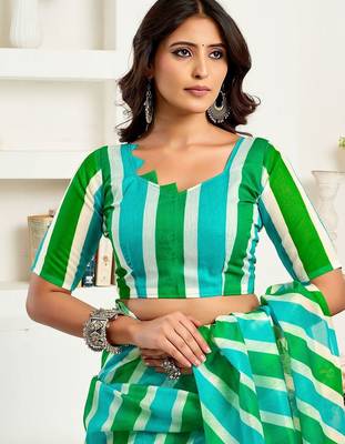 White multi linen ready to wear saree with printed design 5