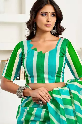 White multi linen ready to wear saree with printed design