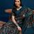 Teal ethnic motifs printed saree with unstitched blouse piece