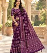 Wine color  real mirror birds prints premium satin saree with un-stitched blouse