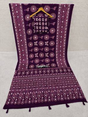 Wine color  real mirror birds prints premium satin saree with un-stitched blouse 3
