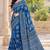 Blue real mirror birds prints premium satin saree with un-stitched blouse