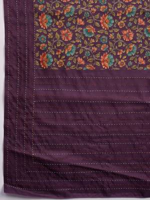 Purple floral printed kanthawork  saree 4