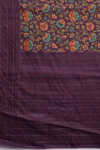 Purple floral printed kanthawork  saree