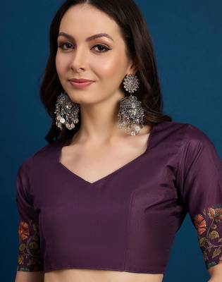 Purple floral printed kanthawork  saree 5