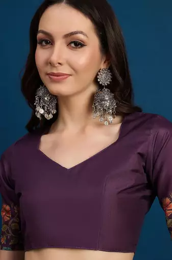 Purple floral printed kanthawork  saree
