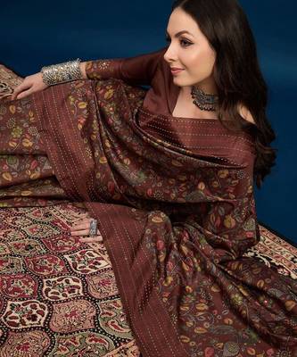 Brown floral printed saree with blouse 1