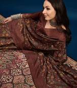 Brown floral printed saree with blouse