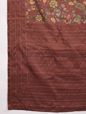 Brown floral printed saree with blouse 4