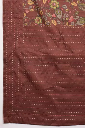 Brown floral printed saree with blouse