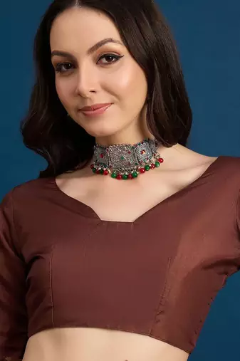 Brown floral printed saree with blouse
