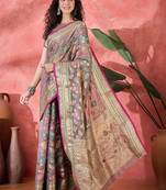 Grey floral woven design zari saree
