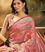 Pink floral woven design organza banarasi saree