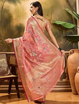 Pink floral woven design organza banarasi saree 3