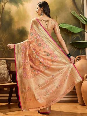 Peach floral woven design banarasi saree 3