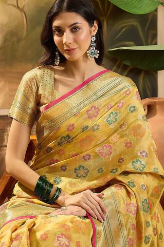 Gold woven design banarasi saree