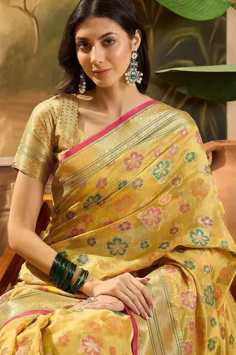 Gold woven design banarasi saree