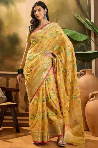 Gold woven design banarasi saree