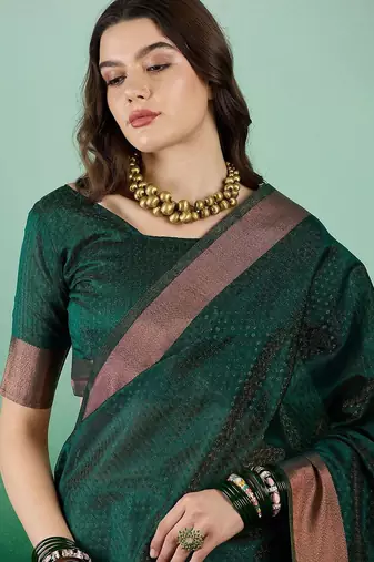 Green polka dot zari woven kanjeevaram saree with blouse