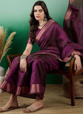 Purple polka dot zari woven kanjeevaram saree with blouse 1