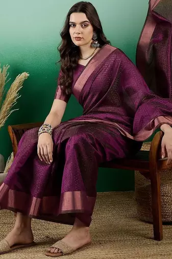 Purple polka dot zari woven kanjeevaram saree with blouse