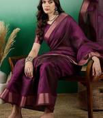 Purple polka dot zari woven kanjeevaram saree with blouse
