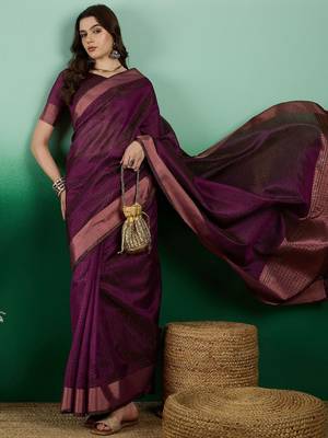 Purple polka dot zari woven kanjeevaram saree with blouse 5