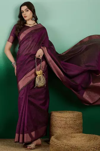 Purple polka dot zari woven kanjeevaram saree with blouse