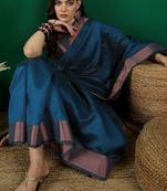 Teal polka dot zari woven tassel detail saree with blouse