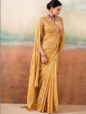 Yellow ethnic embellished festive wear saree with matching blouse 3