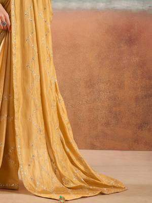 Yellow ethnic embellished festive wear saree with matching blouse 4