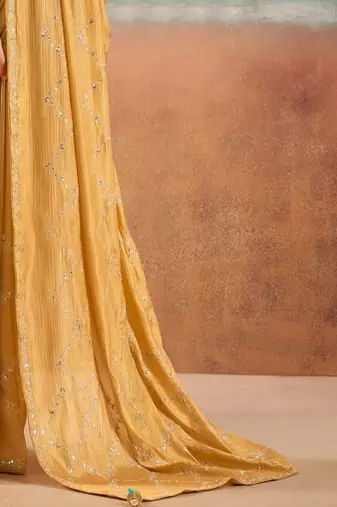 Yellow ethnic embellished festive wear saree with matching blouse