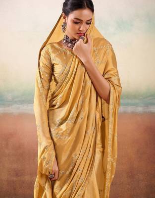 Yellow ethnic embellished festive wear saree with matching blouse 5