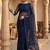 Navy blue floral embroidered net designer saree