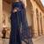 Navy blue floral embroidered net designer saree