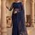 Navy blue floral embroidered net designer saree