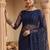 Navy blue floral embroidered net designer saree