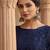 Navy blue floral embroidered net designer saree