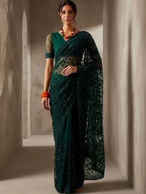 Green embellished embroidered net designer saree 1
