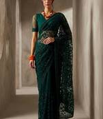 Green embellished embroidered net designer saree