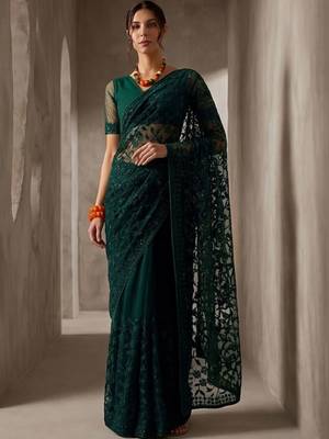 Green embellished embroidered net designer saree 2
