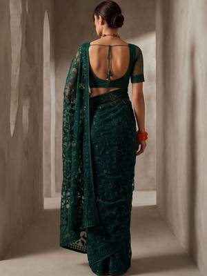 Green embellished embroidered net designer saree 5