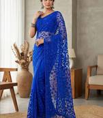 Blue embellished embroidered net designer saree