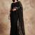 Black floral embroidered net designer saree