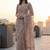 Beige floral embroidered net designer saree