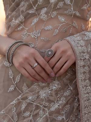 Beige floral embroidered net designer saree 5