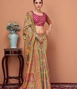 Green floral printed saree