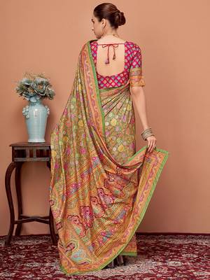 Green floral printed saree 2