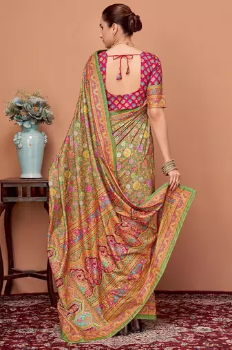 Green floral printed saree