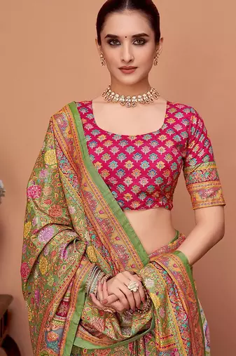 Green floral printed saree